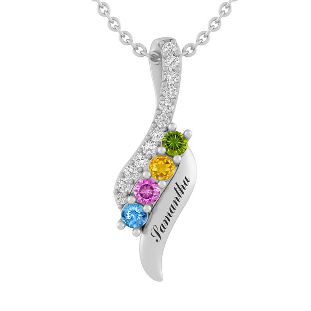 Round Birthstone Family & Mother's Necklace (2-4 Stones and 1 Line)