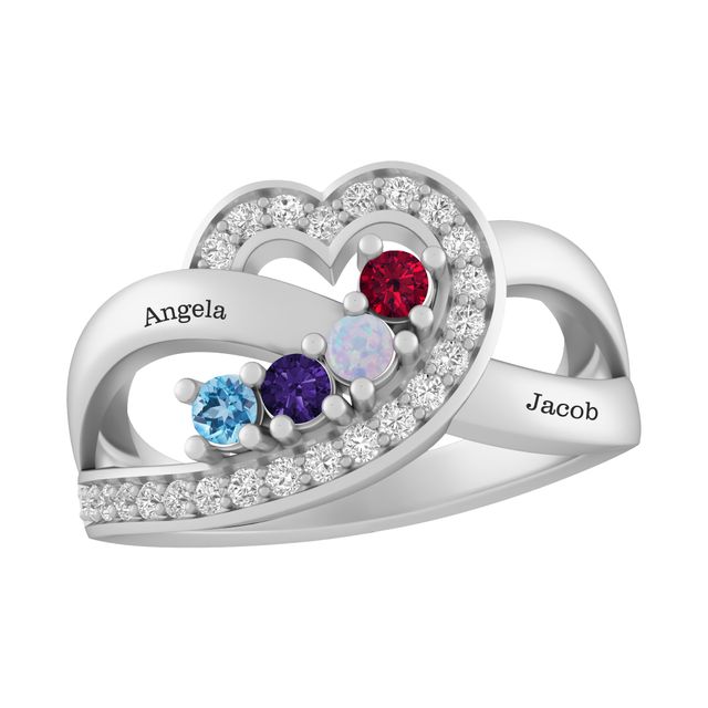 Color Stone Family Heart Ring