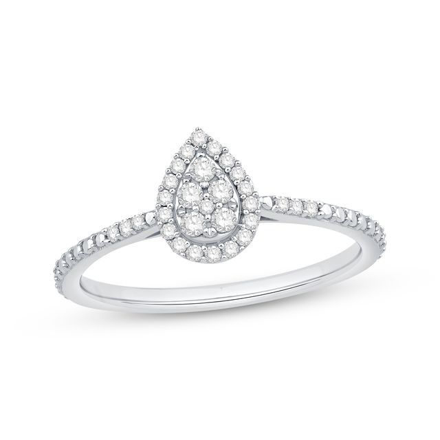 Multi-Diamond Pear Frame Promise Ring 1/5 ct tw Sterling Silver