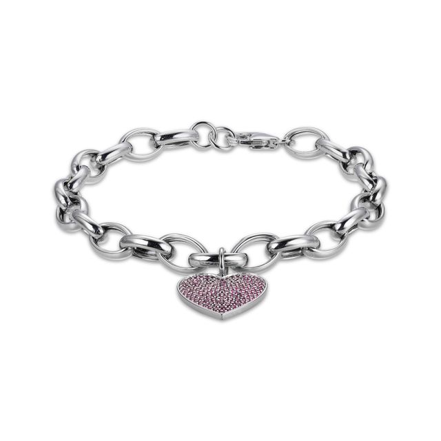 Kay Round-Cut Lab-Created Ruby Heart Charm Bracelet Sterling Silver 7.25“