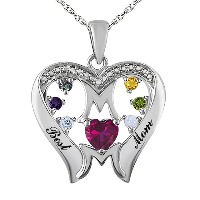 Birthstone Family & Mother's Heart Necklace