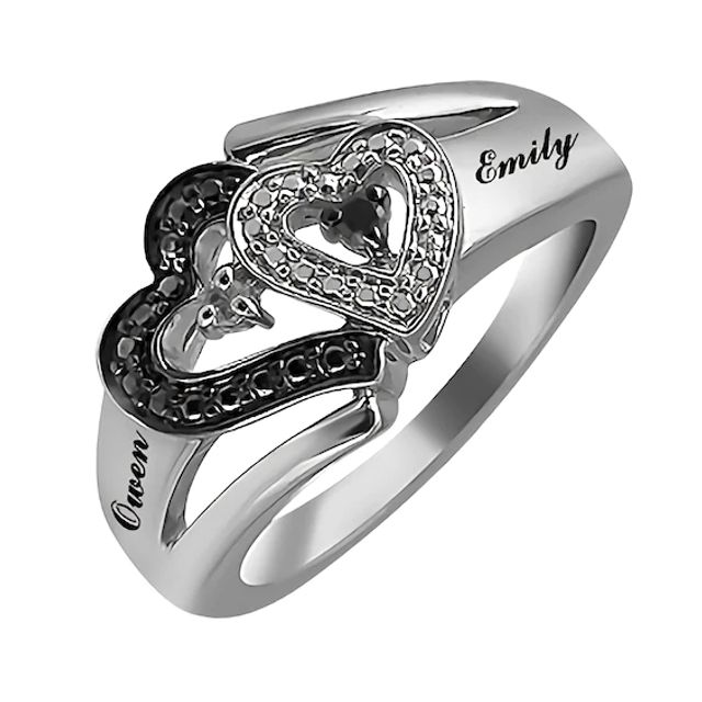 Black & White Diamond 1/20 ct tw Overlapping Hearts Promise Ring