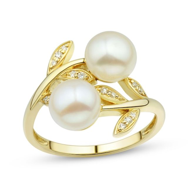 Kay Cultured Pearl & Round-Cut Diamond Ring 1/15 ct tw 10K Yellow Gold