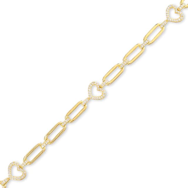 Kay Round-Cut Diamond Hearts Paperclip Link Bracelet 3/8 ct tw 10K Yellow Gold 7”