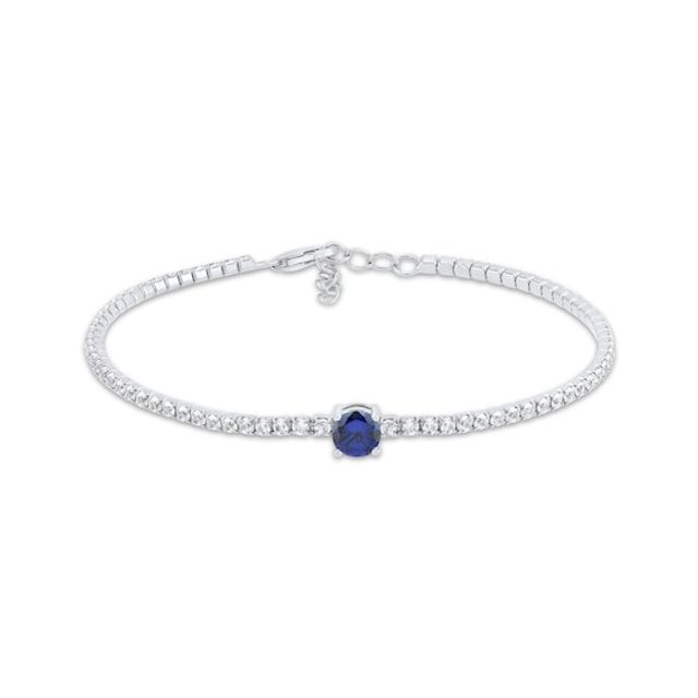 Round-Cut Blue & White Lab-Created Sapphire Bracelet Sterling Silver 7.5”