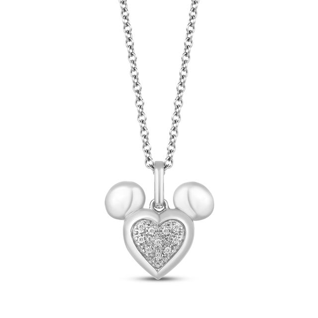 Disney Treasures Mickey Mouse Diamond Heart Necklace Sterling Silver 19"