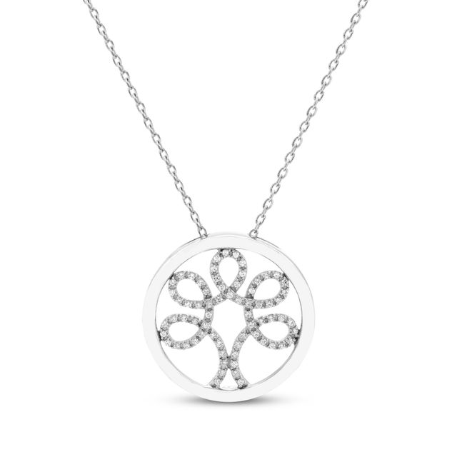 Diamond Family Tree Necklace 1/10 ct tw Sterling Silver 18”