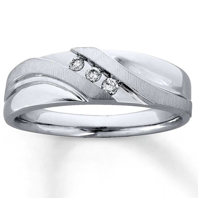 Previously Owned Men's Wedding Band / ct tw Round-cut Diamonds 10K White Gold