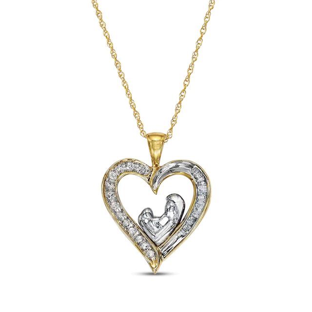 Previously Owned Mom Heart Necklace 1/5 ct tw Diamonds 10K Two-Tone