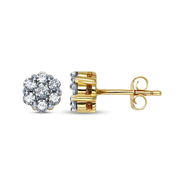 Previously Owned Round-Cut Diamond Flower Stud Earrings 1/2 ct tw 14K Yellow Gold