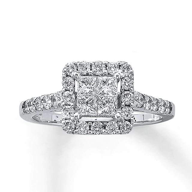 Previously Owned Diamond Engagement Ring ct tw Princess & Round-cut 14K White Gold