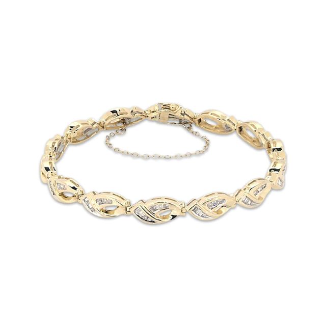 Previously Owned Diamond Bracelet 1-1/6 ct tw Round/Baguette-Cut 14K Yellow Gold