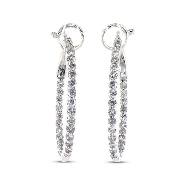 Previously Owned Diamond Hoop Earrings 1 cttw Round-cut 14K White Gold