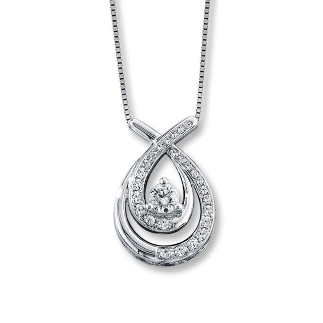 Three Stone Diamond Necklace, White Gold Diamond Pendant, Past Present  Future Jewelry Gift