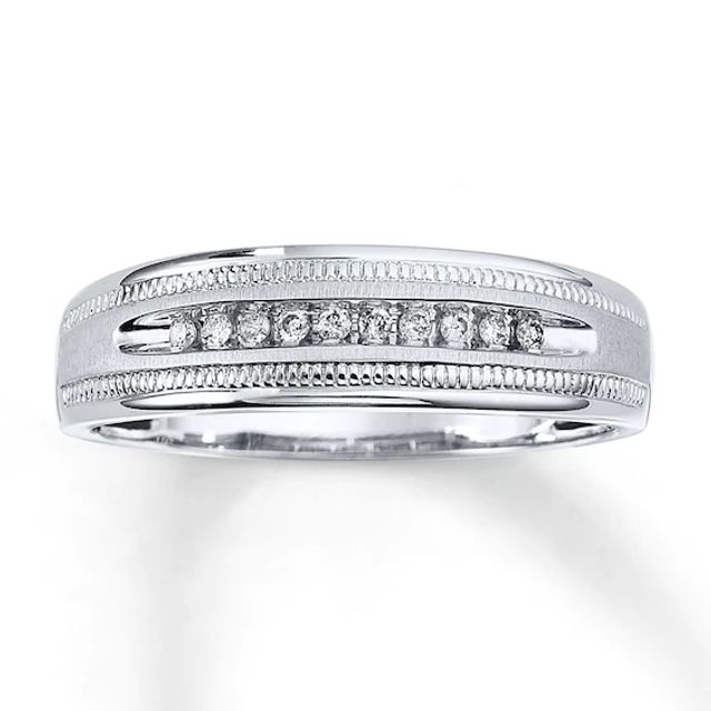 Previously Owned Men's Diamond Wedding Band 1/10 ct tw Round-cut 10K White Gold