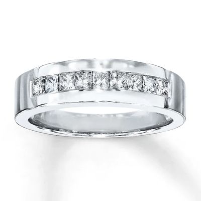 Previously Owned Men's Diamond Wedding Band 5/8 ct tw Square-cut 10K White Gold