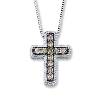 Previously Owned Diamond Cross Necklace 1/ ct tw Round-cut Sterling Silver