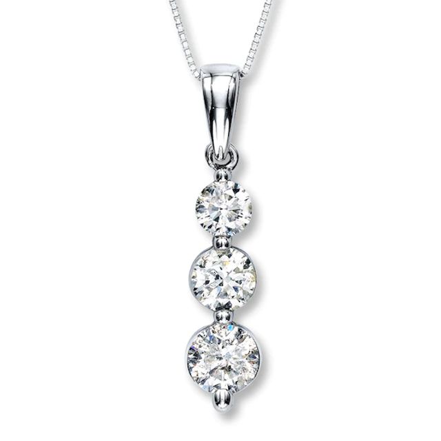 Previously Owned 3-Stone Diamond Necklace 1 ct tw Round-cut 14K White Gold