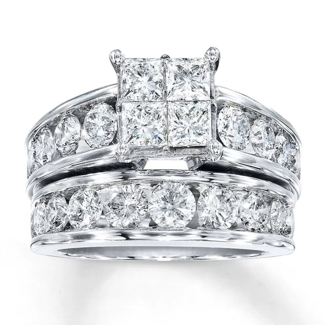 Previously Owned Diamond Bridal Set 4 ct tw Princess-cut 14K White Gold