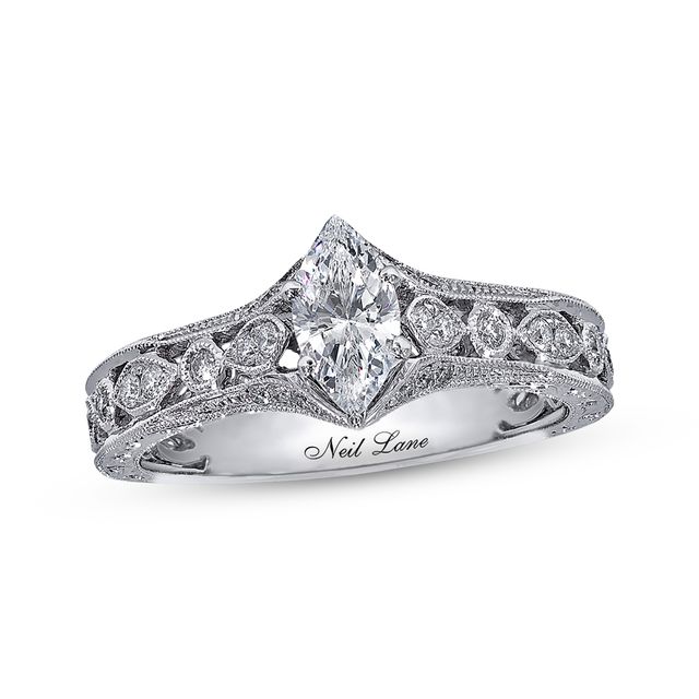 Previously Owned Diamond Engagement Ring 3/4 ct tw Marquise & Round-cut 14K White Gold - Size 4.5