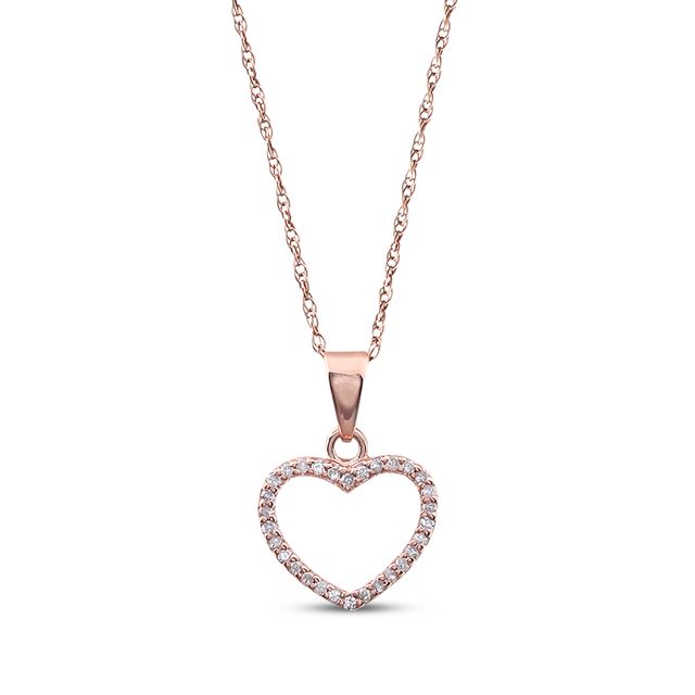 Previously Owned Diamond Heart Necklace 1/10 ct tw Round-Cut 10K Rose Gold 18"