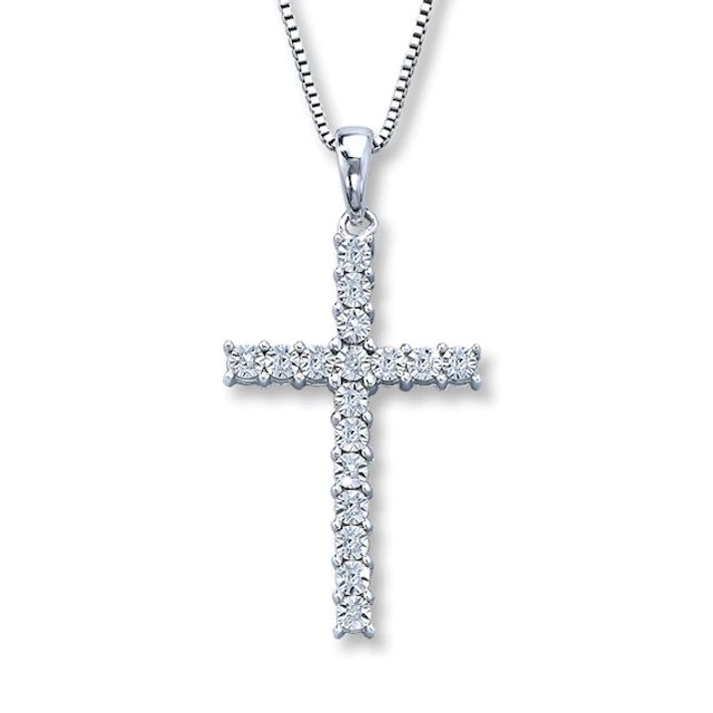 Kay Outlet Diamond Cross Necklace 1 ct tw Round-cut 10K White Gold 18