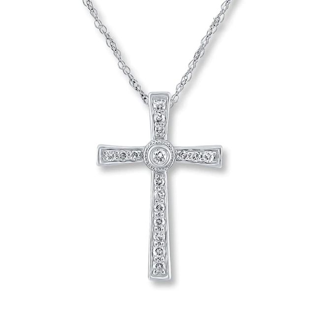 Previously Owned Diamond Cross Necklace 1/10 ct tw Round-cut 10K White Gold