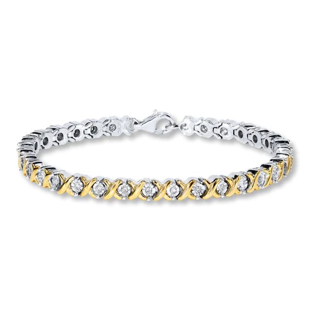 Previously Owned Diamond Bracelet 1/2 ct tw Round-cut Sterling Silver & 10K Yellow Gold 7.5"