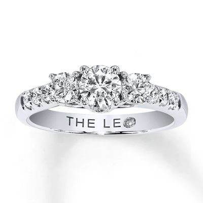 Previously Owned 3-Stone Leo Diamond Ring 1 ct tw Round-cut Diamonds 14K White Gold - Size 9