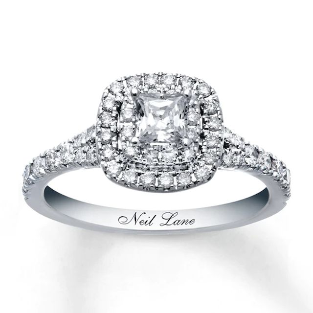 Previously Owned Neil Lane Engagement Ring 1 ct tw Princess & Round-cut Diamonds 14K White Gold - Size 5