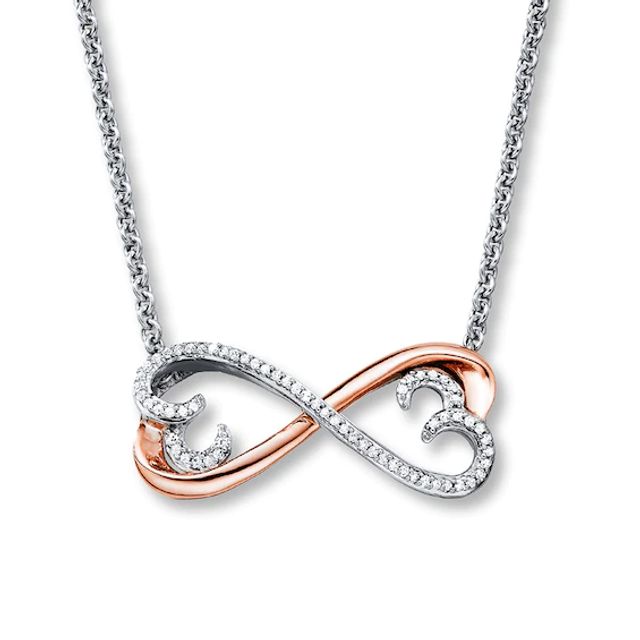 Previously Owned Open Hearts Necklace 1/10 ctw Diamonds Sterling Silver & 10K Rose Gold