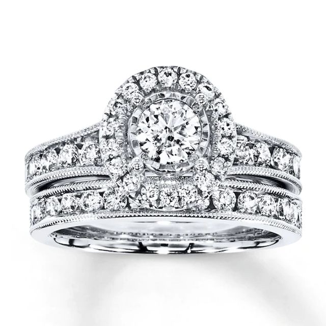 Previously Owned Diamond Bridal Set 1-1/3 ct tw Round-cut 14K White Gold