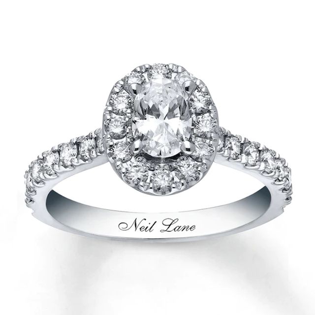 Previously Owned Neil Lane Engagement Ring 1-1/2 ct tw Oval & Round-cut Diamonds 14K White Gold