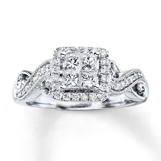 Previously Owned Diamond Engagement Ring 5/8 ct tw Princess & Round 14K White Gold - Size 9.5