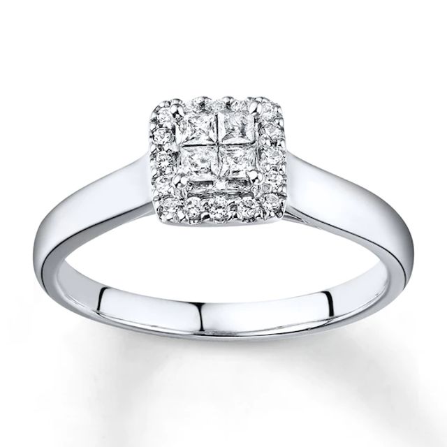 Previously Owned Diamond Engagement Ring / ct tw Princess & Round-cut 10K White Gold