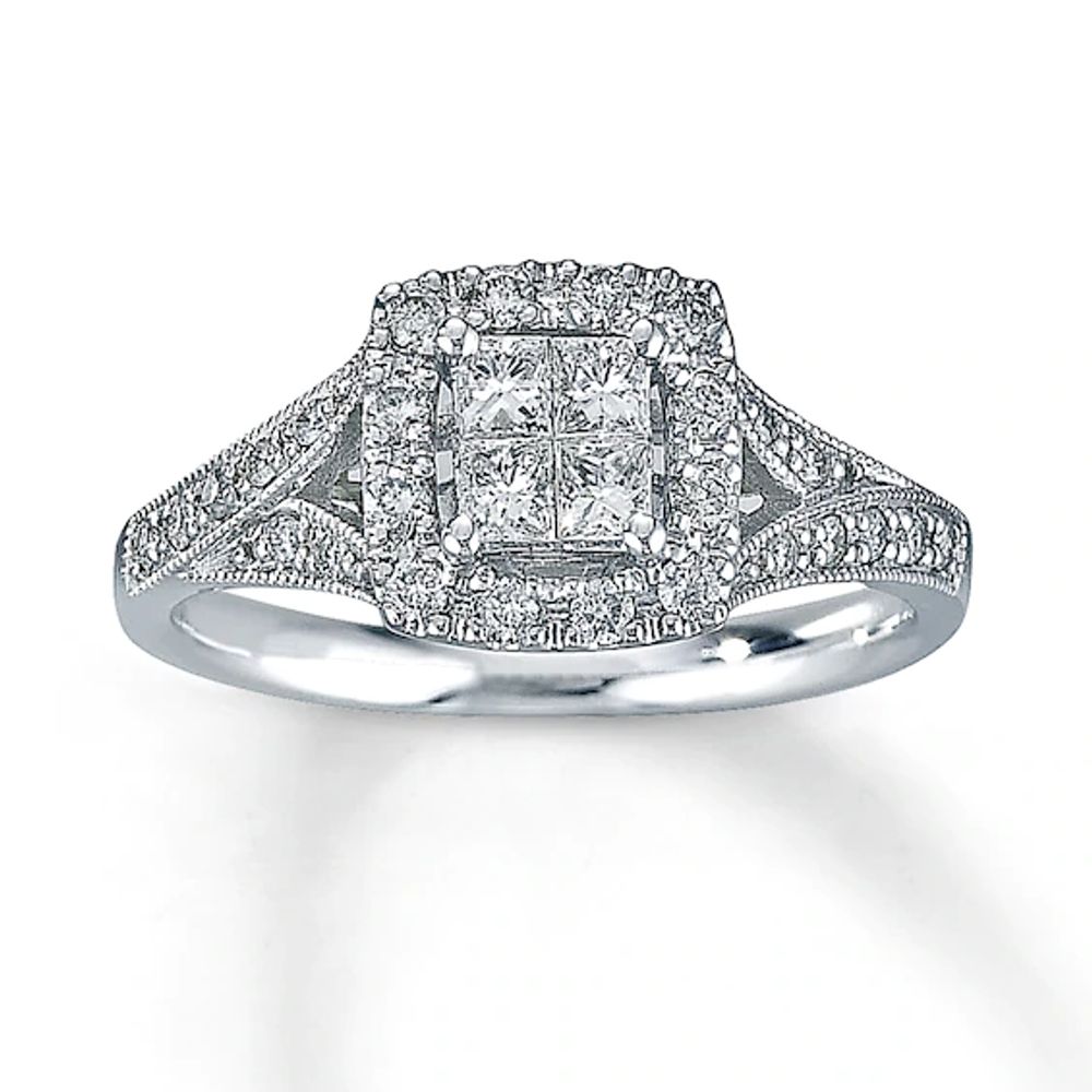 Previously Owned Diamond Engagement Ring 1/2 ct tw Princess & Round-cut Diamonds 14K White Gold