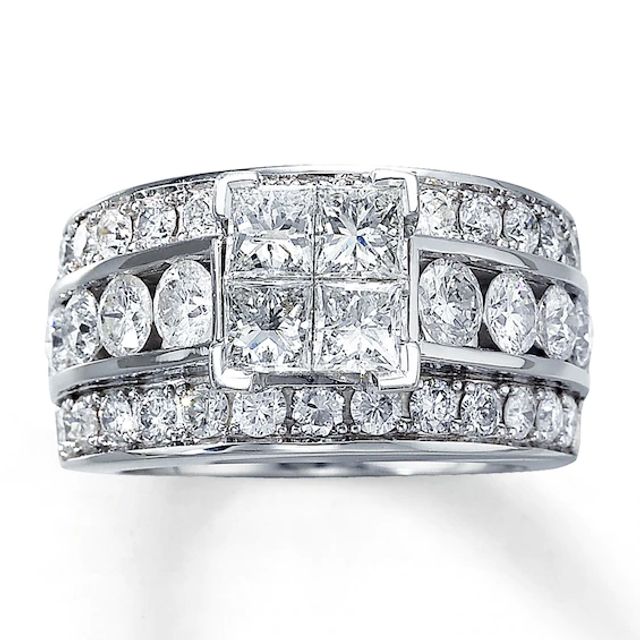 Previously Owned Diamond Engagement Ring 3-1/ ct tw Princess & Round-cut 14K White Gold