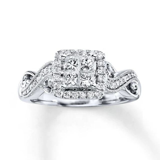 Previously Owned Diamond Diamond Engagement Ring 5/8 ct tw Princess & Round-cut 14K White Gold - Size 9.75