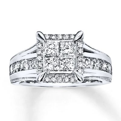 Previously Owned Engagement Ring 1-/ ct tw Princess & Round-cut Diamonds 14K White Gold