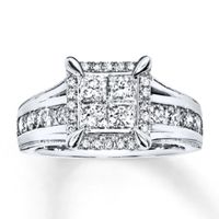 Previously Owned Engagement Ring 1-/ ct tw Princess & Round-cut Diamonds 14K White Gold