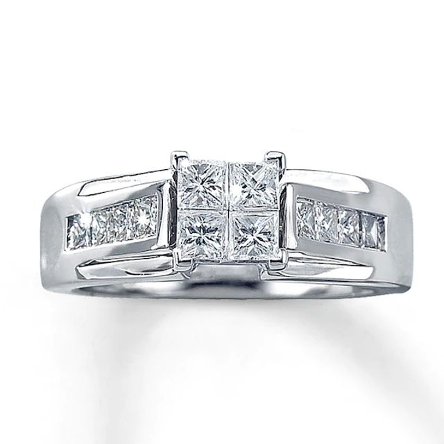 Previously Owned Diamond Engagement Ring 1 ct tw Princess-cut Diamonds 14K White Gold - Size 4