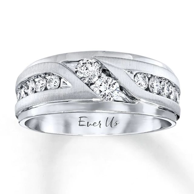 Previously Owned Ever Us Men's Two-Stone Wedding Band 1 ct tw Round-cut Diamonds 14K White Gold