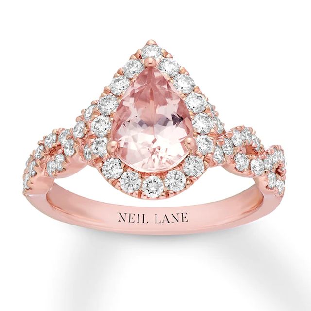 Previously Owned Neil Lane Morganite Engagement Ring 3/4 ct tw Round-cut Diamonds 14K Gold