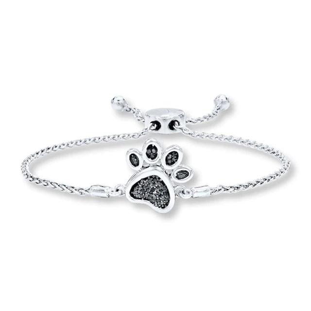 Previously Owned Paw Print Bolo Bracelet 1/10 ct tw Diamonds Sterling Silver 9.5"