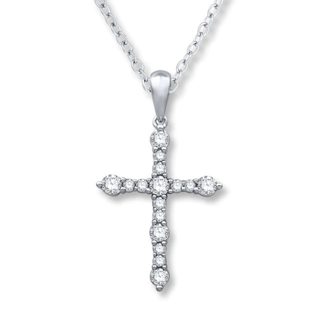 Previously Owned Diamond Cross Necklace 1/2 ct tw Round-cut 10K White Gold