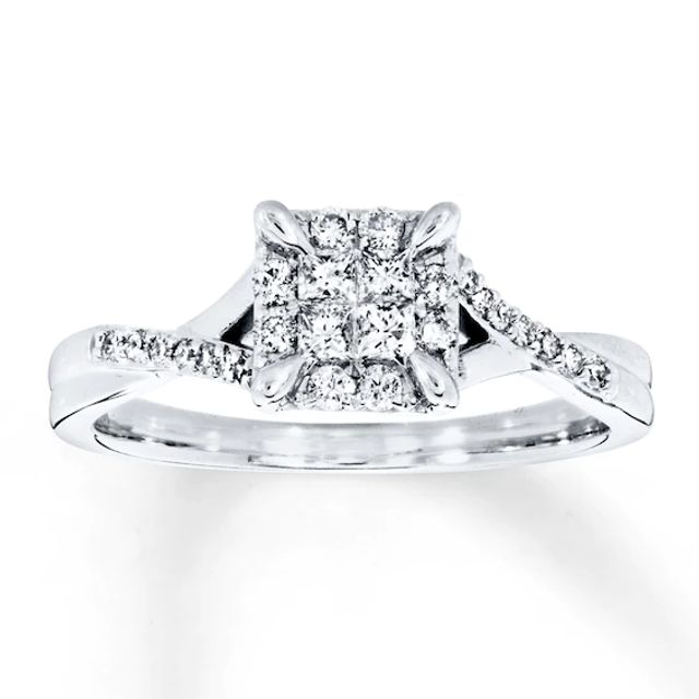 Previously Owned Engagement Ring 1/3 ct tw Round-cut Diamonds 10K White Gold - Size 10.25