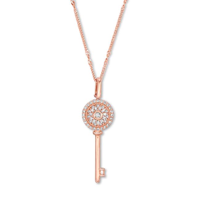 Previously Owned Emmy London Diamond Key Necklace 1/6 ct tw 10K Rose Gold 20"