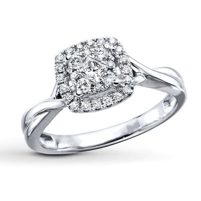 Previously Owned Diamond Engagement Ring 1/3 ct tw Princess & Round-cut 10K White Gold - Size 9.5