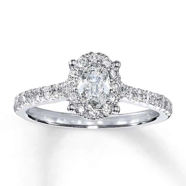 Previously Owned Diamond Engagement Ring 1 ct tw Oval & Round-cut 14K White Gold - Size 4.75