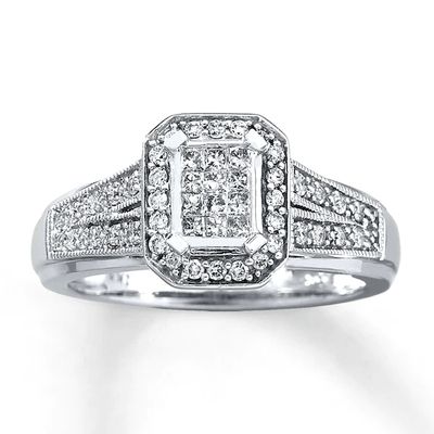 Previously Owned Diamond Engagement Ring 1/ ct tw Princess & Round-cut 10K White Gold